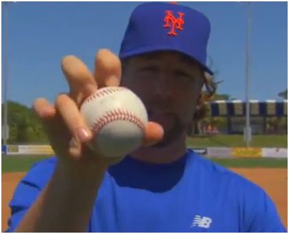 RA Dickey shows how he grips his knuckleball  - <%=term%>